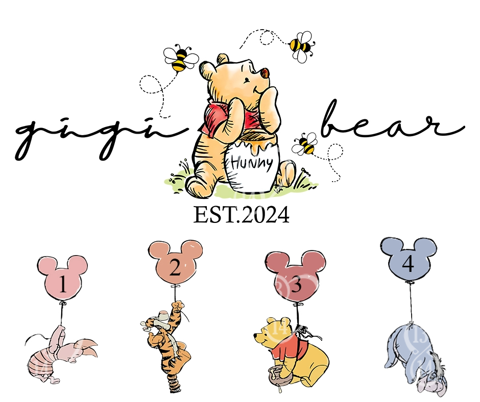 Personalized Classic Pooh Gigi tumbler character key for character designs with kids' names