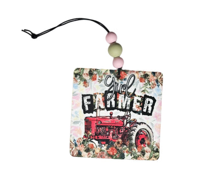 Girl Farmer Air Freshener - Farmhouse Small Spaces Hanging Diffuser - Country Car Accessories