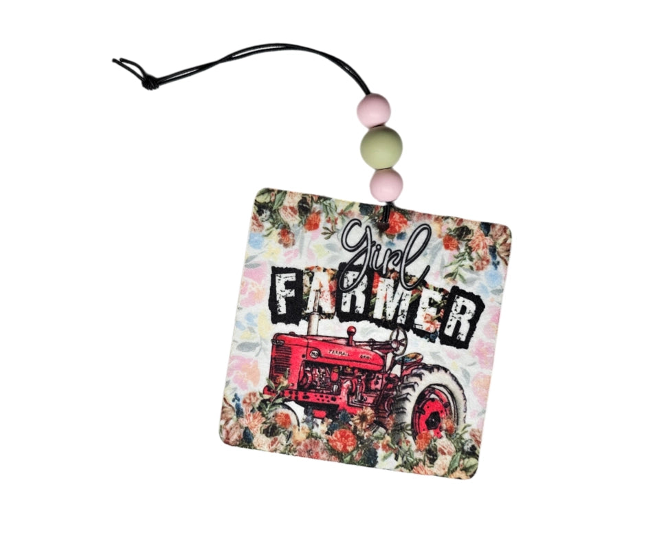 Girl Farmer Air Freshener - Farmhouse Small Spaces Hanging Diffuser - Country Car Accessories