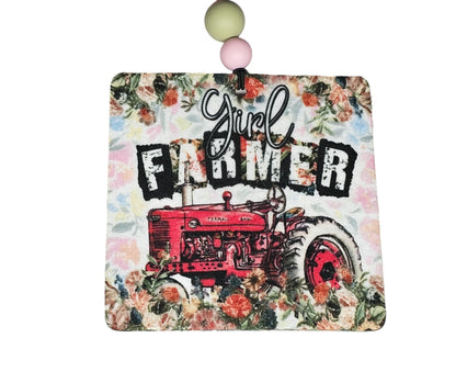 Girl Farmer Air Freshener - Farmhouse Small Spaces Hanging Diffuser - Country Car Accessories