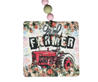 Girl Farmer Air Freshener - Farmhouse Small Spaces Hanging Diffuser - Country Car Accessories