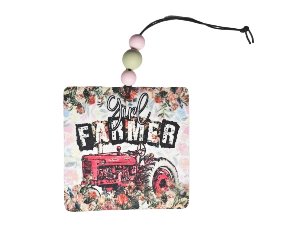 Girl Farmer Air Freshener - Farmhouse Small Spaces Hanging Diffuser - Country Car Accessories