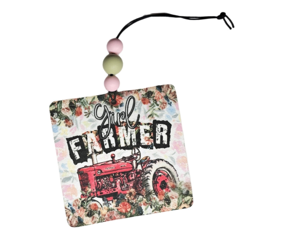 Girl Farmer Air Freshener - Farmhouse Small Spaces Hanging Diffuser - Country Car Accessories