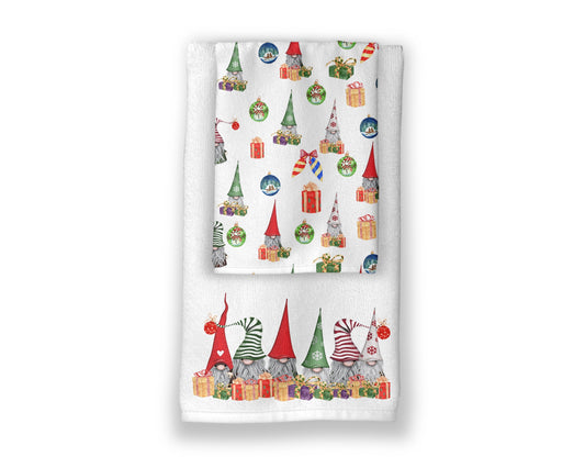 Christmas Gnomes Towel Set - Christmas Farmhouse Kitchen Decor - Gnome Bathroom Decor