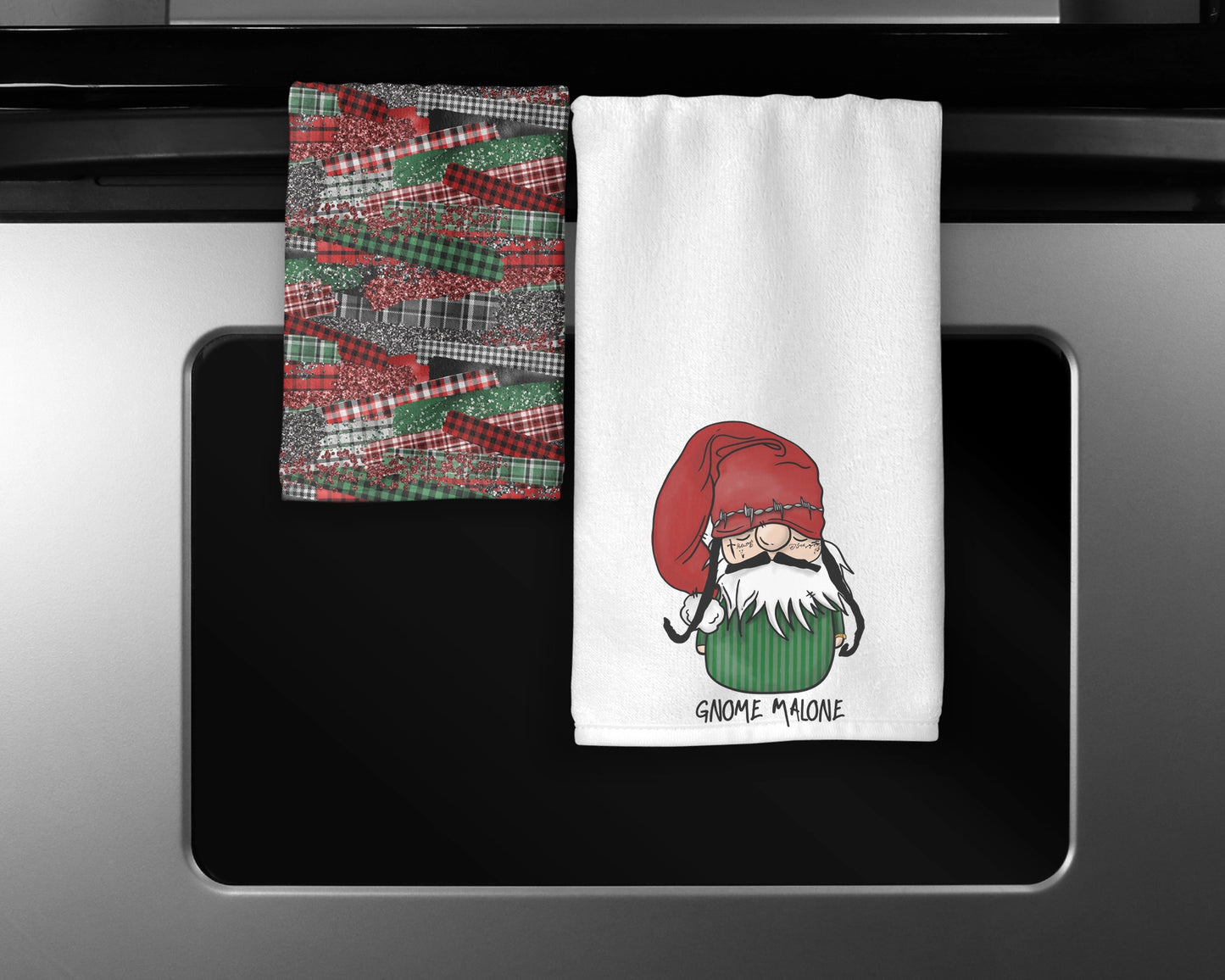 Gnome Malone Towel Set - Winter Kitchen Towels - Christmas Gnome Decor