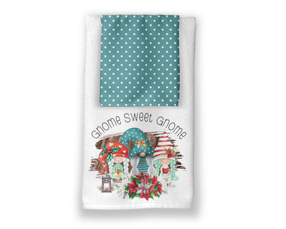 Gnome Sweet Gnome Towel Set - Winter Kitchen Towels - Christmas Bathroom Decor