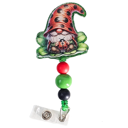 Gnome-gnificent Retractable Badge Reel 🐞 Ladybug Design Beaded ID Holder 🐞 Gift For Nurses 🐞 Gift For Gnome Lovers