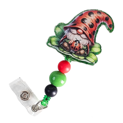 Gnome-gnificent Retractable Badge Reel 🐞 Ladybug Design Beaded ID Holder 🐞 Gift For Nurses 🐞 Gift For Gnome Lovers