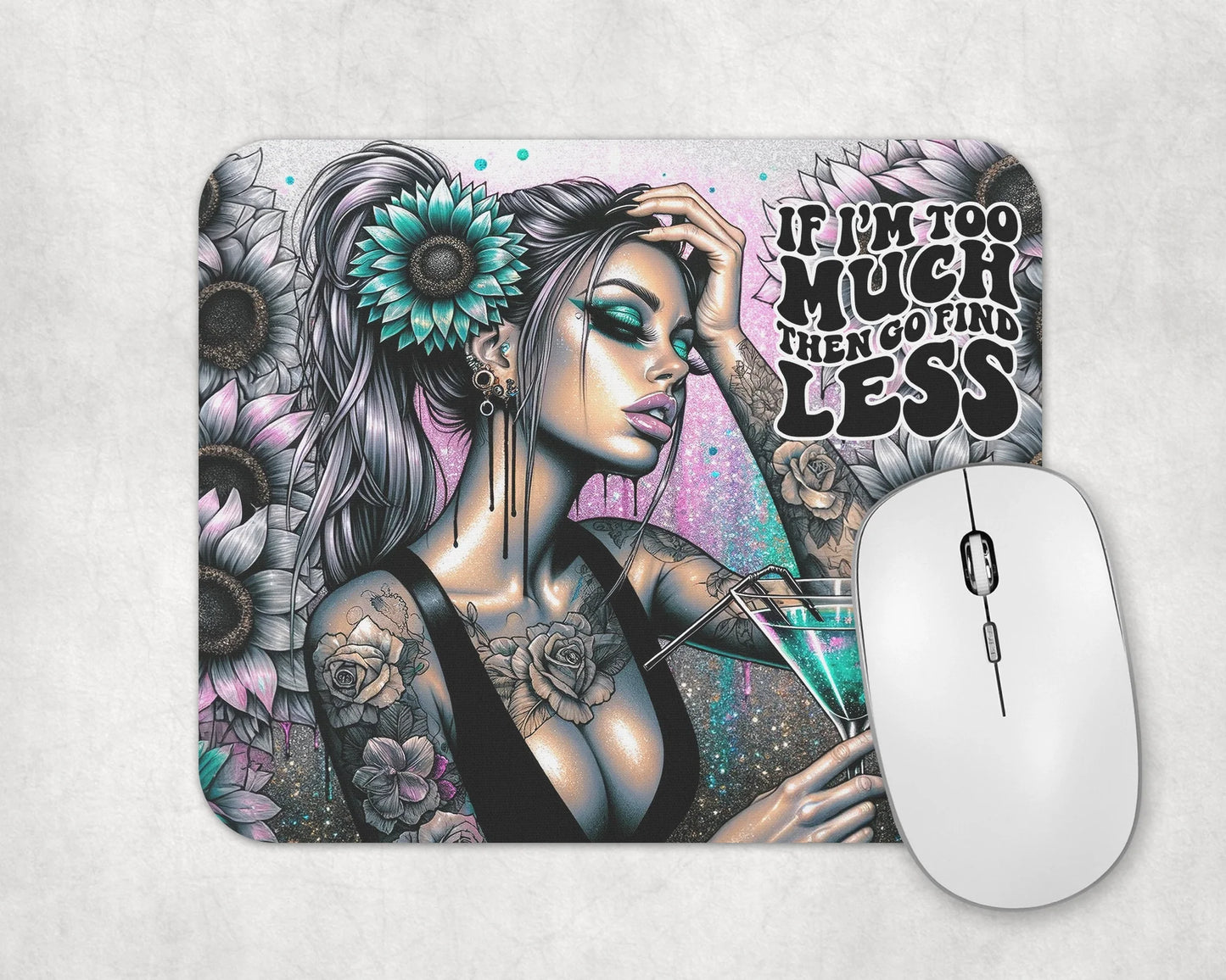 Go Find Less Mouse Pad / Boho Chic Sunflower Desk Mat / Sassy Mousepad For Her