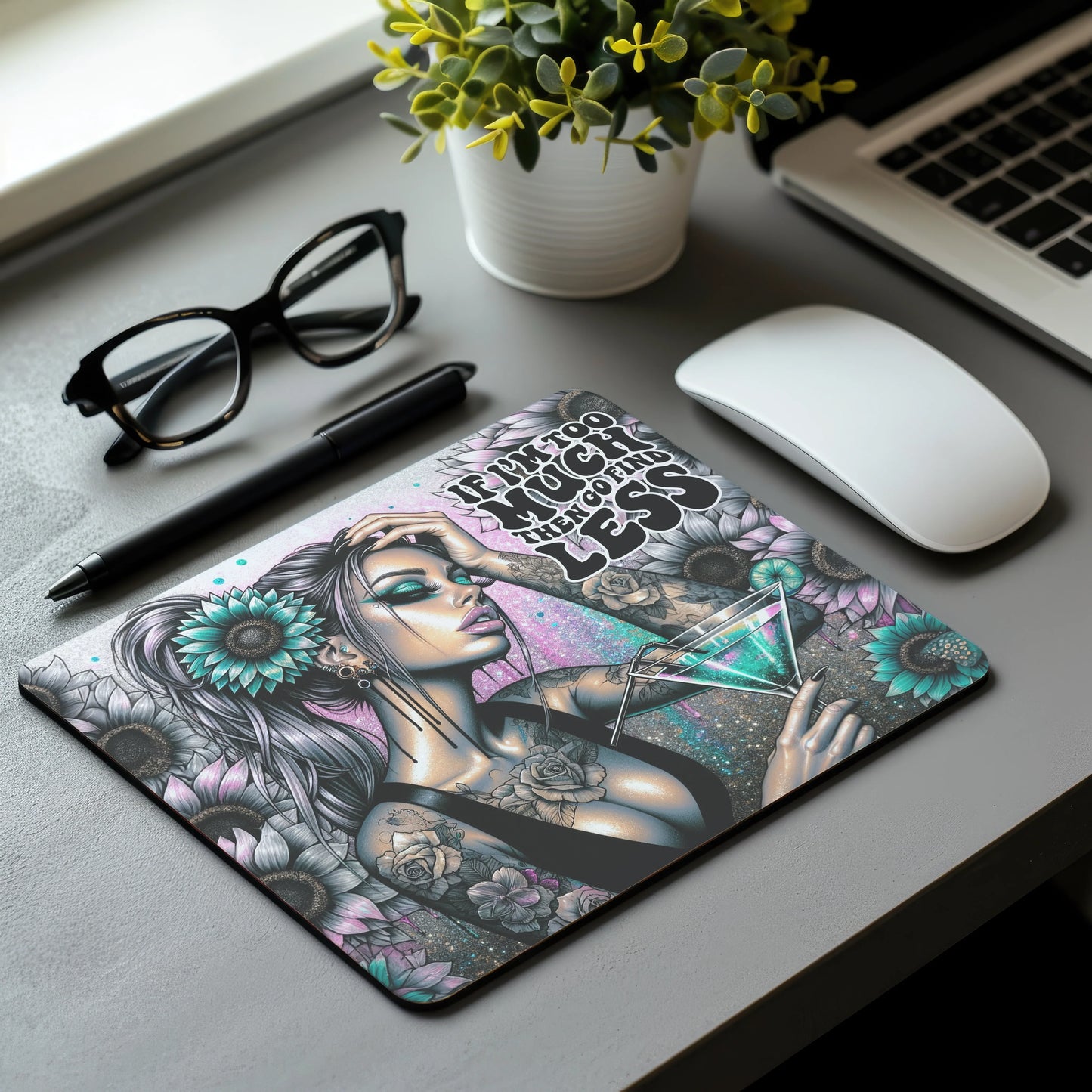 Go Find Less Mouse Pad / Boho Chic Sunflower Desk Mat / Sassy Mousepad For Her