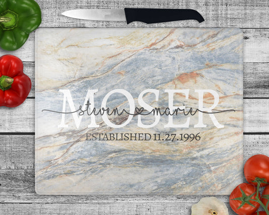 Gray Streams Cutting Board / Personalized Glass Chopping Board / Gift For Anniversary