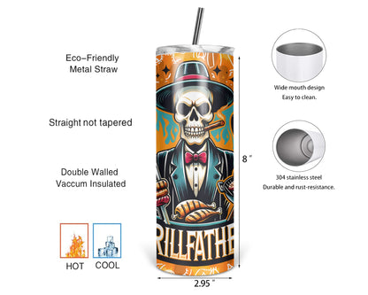 The Grillfather Tumbler / Funny 20oz Tumbler With Straw / Gift For Dad