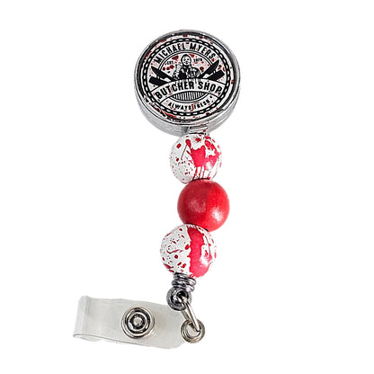 🎃 The Butcher Shop Badge Reel 🔪 Halloween Themed ID Holder 🔪 Scary Movie Retractable Badge Holder 🔪 Gift For Nurses 🔪 Gift For Horror Fans 🎃