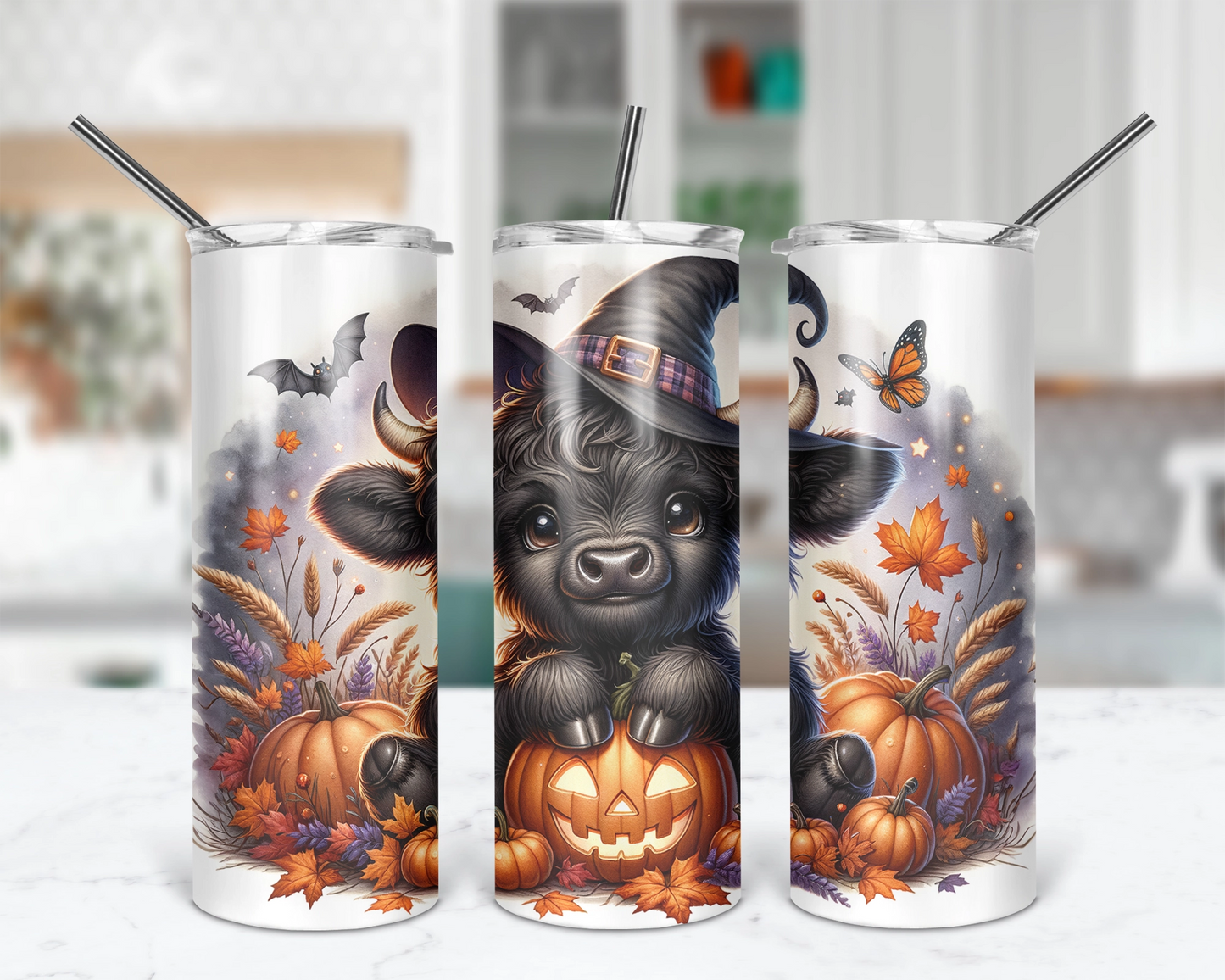 Boo-tiful Bovine Tumbler /Halloween Tumbler With Straw /  Gift For Cow Lovers