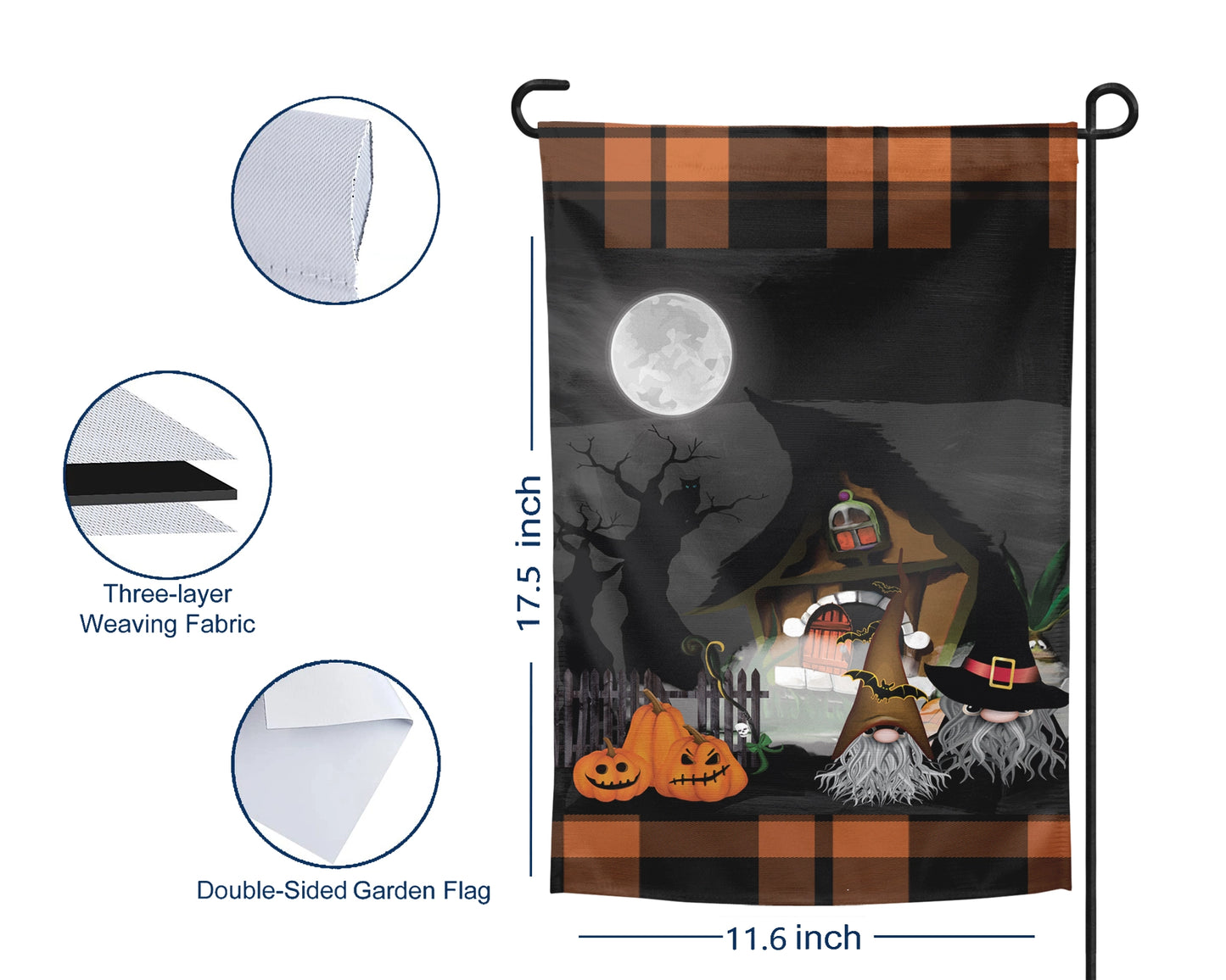 Witching Hour Gnome Garden Flag - Halloween Outdoor Yard Decor - Housewarming Gift