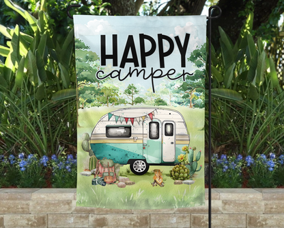 Happy Camper Garden Flag - Outdoor Camper Decor - Campsite Flag