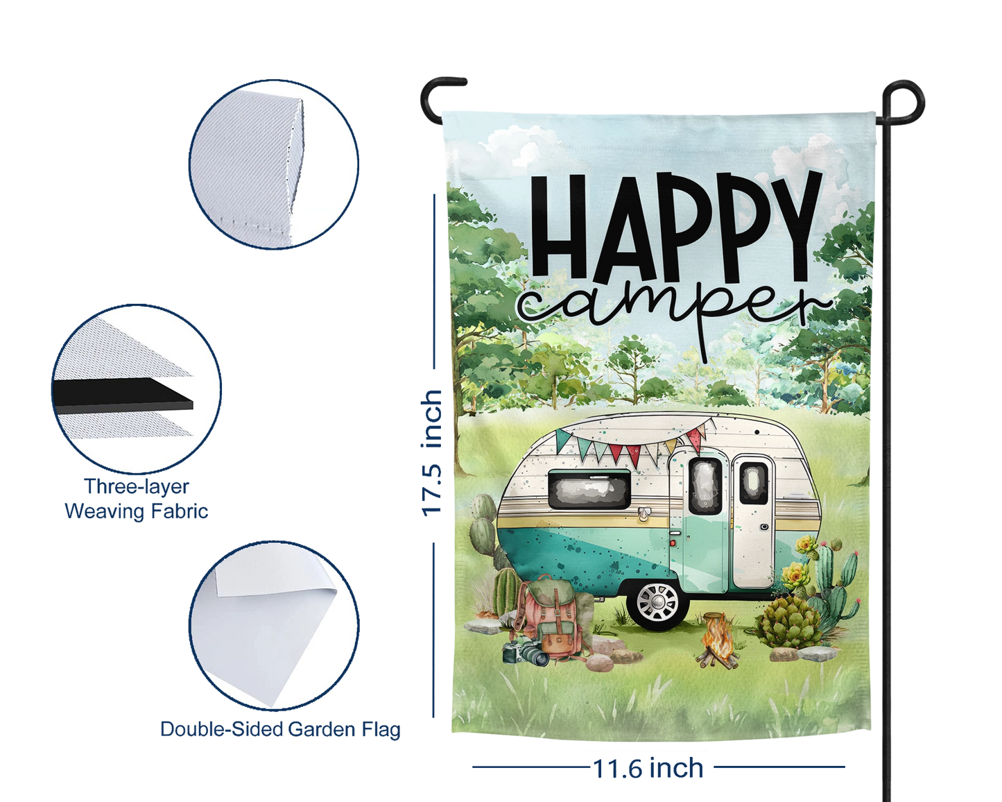 Happy Camper Garden Flag - Outdoor Camper Decor - Campsite Flag