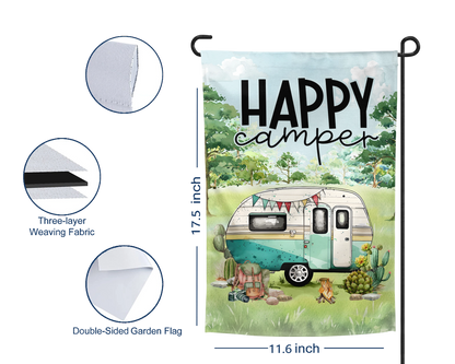 Happy Camper Garden Flag - Outdoor Camper Decor - Campsite Flag