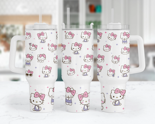 Purrfectly Pink Kitty Tumbler  - Cute Kawaii 40oz Tumbler With Handle -  Gift For Cat Lovers