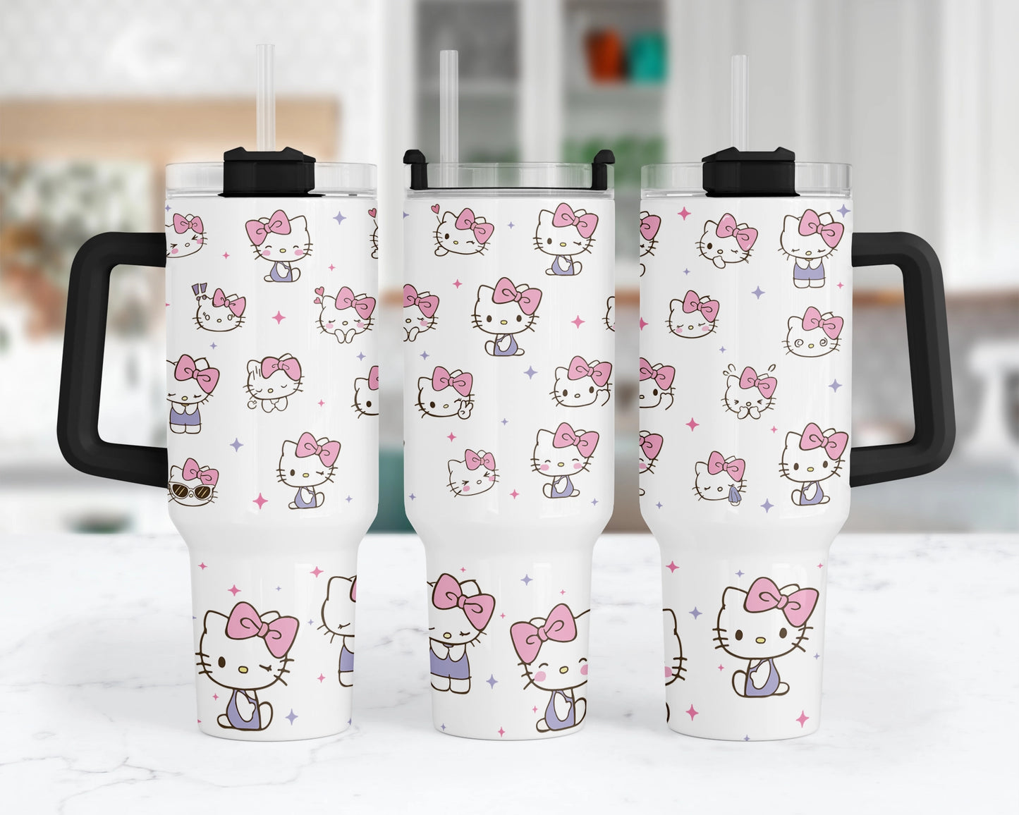 Purrfectly Pink Kitty Tumbler  - Cute Kawaii 40oz Tumbler With Handle -  Gift For Cat Lovers