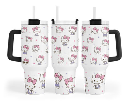 Purrfectly Pink Kitty Tumbler  - Cute Kawaii 40oz Tumbler With Handle -  Gift For Cat Lovers