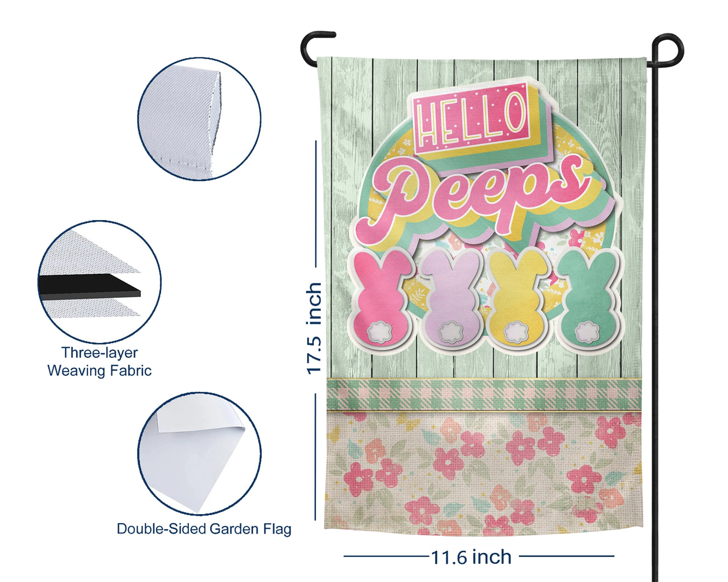 Hello Peeps Bunny Flag - Outdoor Easter Yard Decor - Housewarming Gift