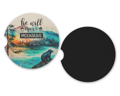 He Will Move Mountains Car Cup Holder Coasters - Set of 2 Inspirational Coasters - Car Accessories