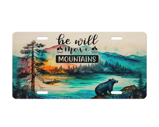 He Will Move Mountains License Plate – Faith Meets Adventure 🌄 Inspirational Vanity Plate 🌄 Motivational Metal Wall Art