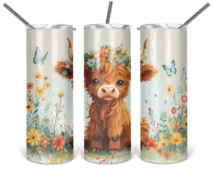 Highland Blossoms / 20oz Cow Tumbler With Straw / Gift For Cow Lovers