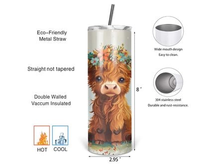 Highland Blossoms / 20oz Cow Tumbler With Straw / Gift For Cow Lovers