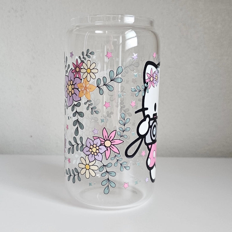 Kitty Cam Tumbler, Kawaii Kitty Flower Power Tumbler, Whiskered Memories Kawaii Kitty Gift Tumble