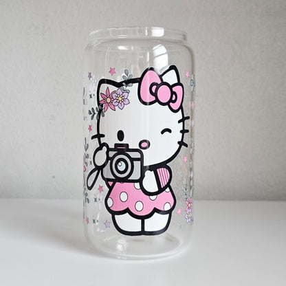 Kitty Cam Tumbler, Kawaii Kitty Flower Power Tumbler, Whiskered Memories Kawaii Kitty Gift Tumble