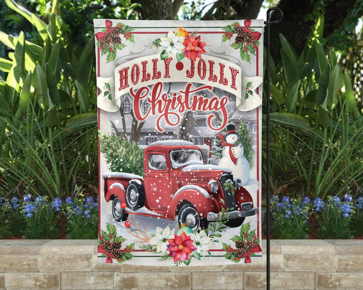 Holly Jolly Christmas Garden Flag - Outdoor Winter Decor - Farmhouse Chrismas Decorations