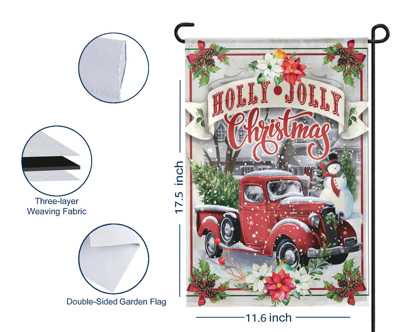 Holly Jolly Christmas Garden Flag - Outdoor Winter Decor - Farmhouse Chrismas Decorations