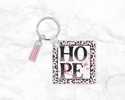 HOPE Keychain - Breast Cancer Awareness Key Ring Wristlet - Inspirational Gift For Cancer Warrior