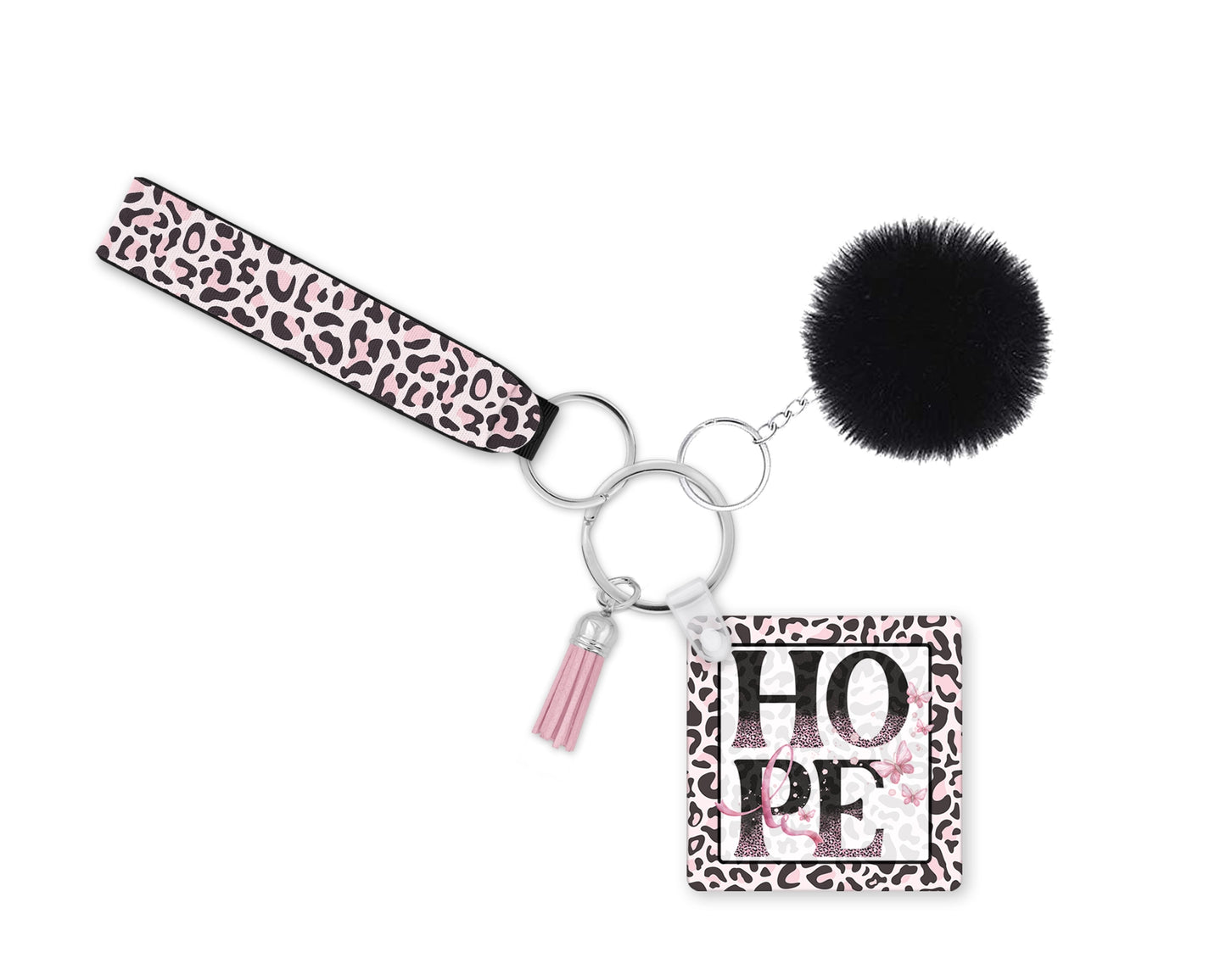 HOPE Keychain - Breast Cancer Awareness Key Ring Wristlet - Inspirational Gift For Cancer Warrior