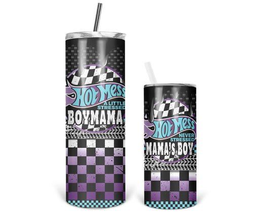 Hot Mess A Little Stressed Purple / Boy Mama Tumbler Set / Matching Mommy And Mini Me / Gift For Mom