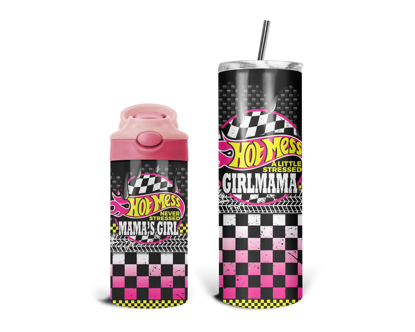 Hot Mess A Little Stressed Pink / Girl Mama Tumbler Set / Matching Mommy And Me / Gift For Mom