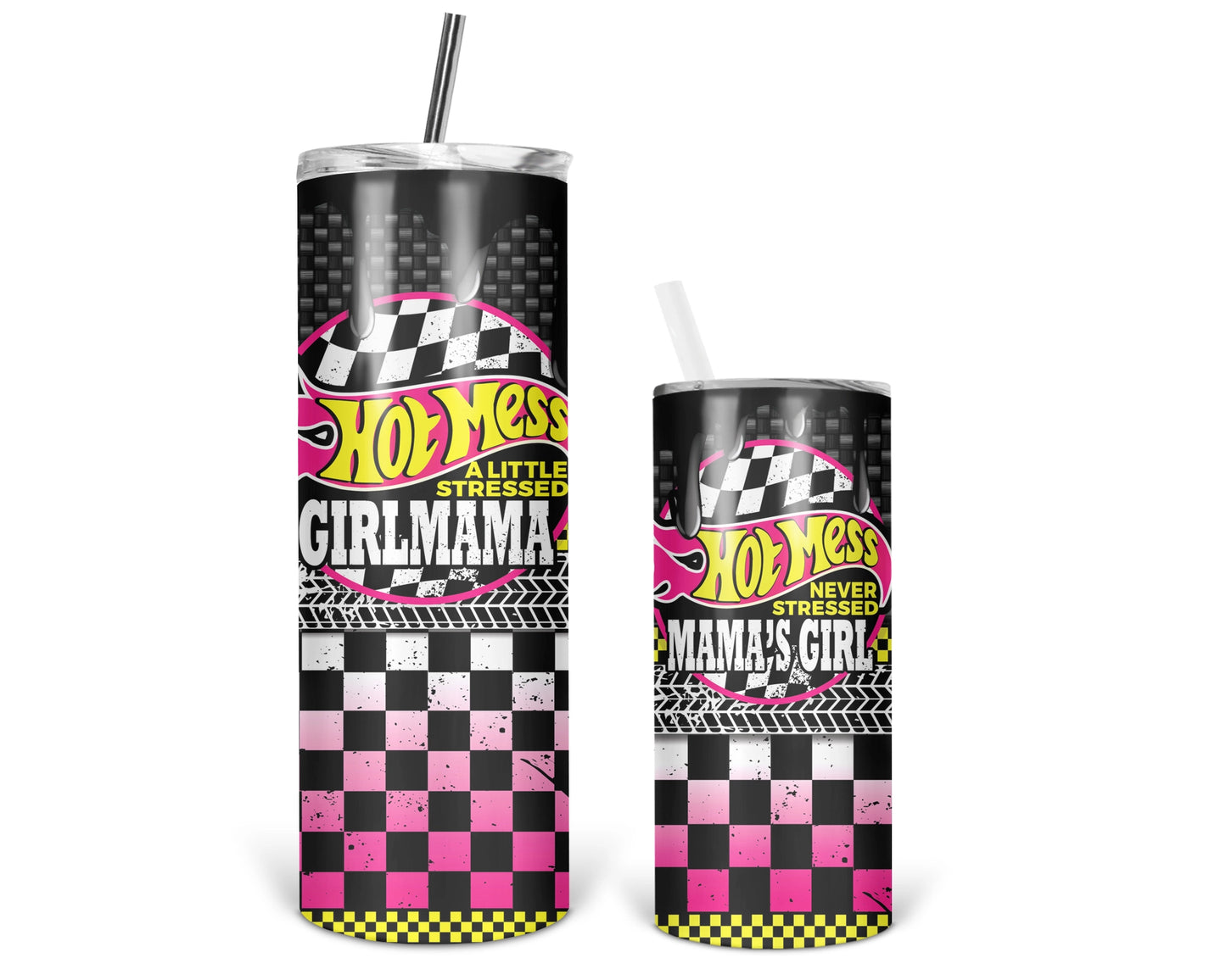 Hot Mess A Little Stressed Pink / Girl Mama Tumbler Set / Matching Mommy And Me / Gift For Mom