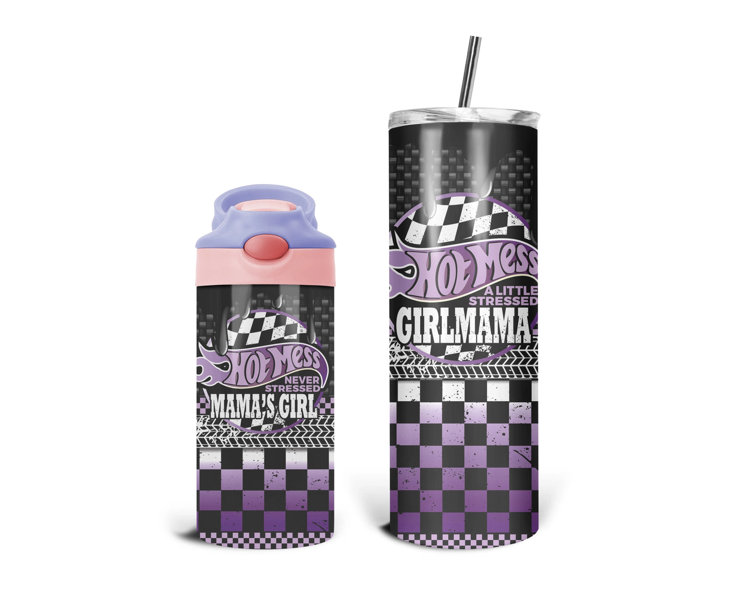 Hot Mess A Little Stressed Purple / Girl Mama Tumbler Set / Matching Mommy And Me / Gift For Mom