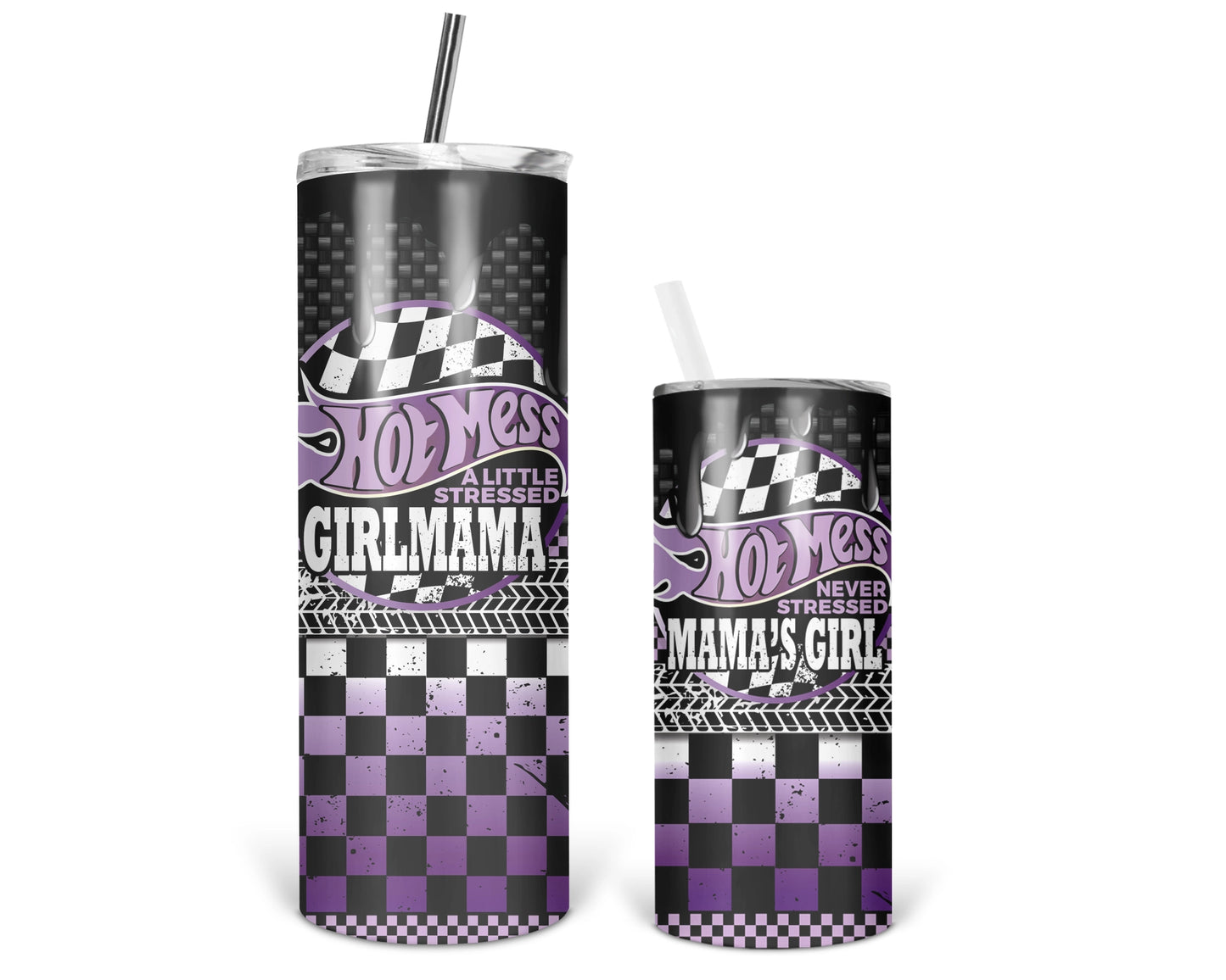 Hot Mess A Little Stressed Purple / Girl Mama Tumbler Set / Matching Mommy And Me / Gift For Mom