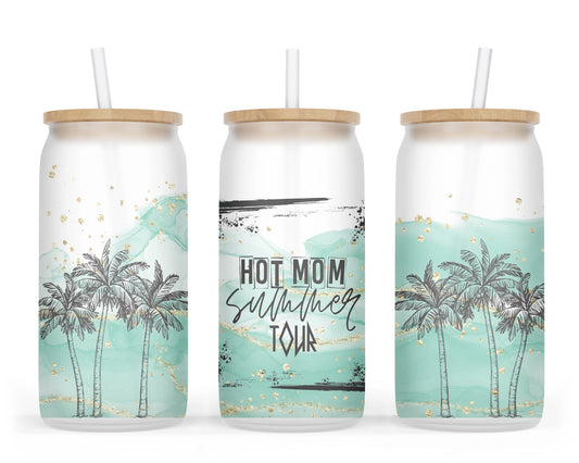 Hot Mom Summer Tumbler - 16oz Glass Tumbler With Straw - Gift For Mother's