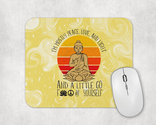 Mostly Peace Love And Light Mouse Pad / Funny Laptop Desk Mat /  Zen Desk Accessories