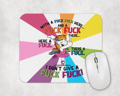 I Don't Give AF Mouse Pad / Funny Unicorn Gaming Laptop Desk Mat / Gift For Coworker