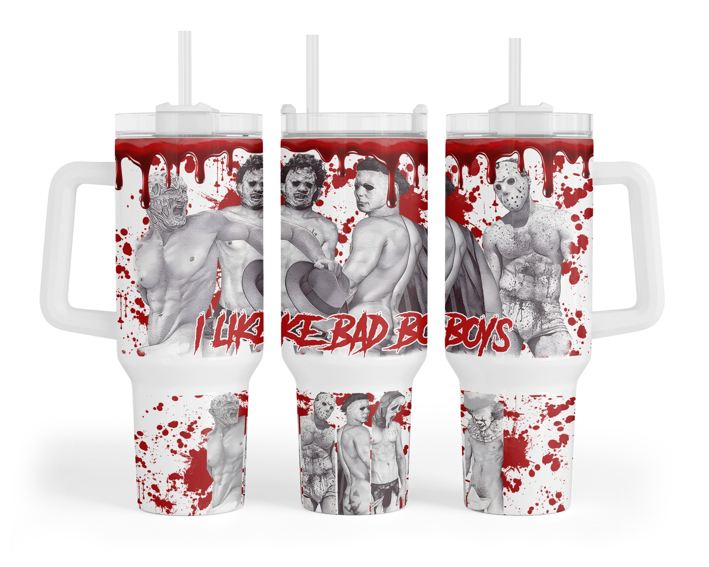 I Like Bad Boys Tumbler - Funny Scary 40oz Tumbler For Horror Movie Lovers - Gift For Horror Fans