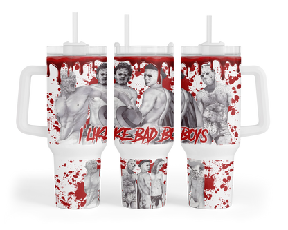 I Like Bad Boys Tumbler - Funny Scary 40oz Tumbler For Horror Movie Lovers - Gift For Horror Fans