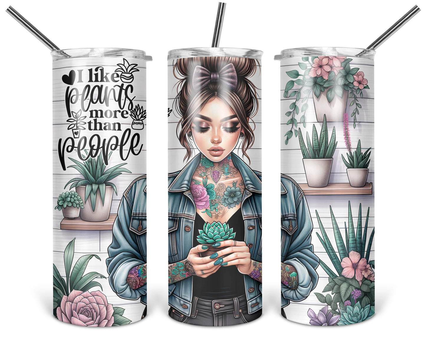 I Like Plants More Than People Tumbler / Funny Sarcastic Plant Lover Tumbler With Straw / Gift For Gardeners