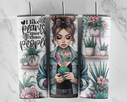 I Like Plants More Than People Tumbler / Funny Sarcastic Plant Lover Tumbler With Straw / Gift For Gardeners