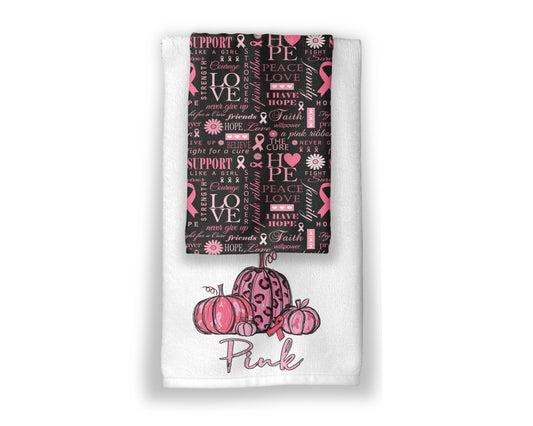 In October We Wear Pink Towel Set - Breast Cancer Awareness Towels - Pink Pumpkin Towels