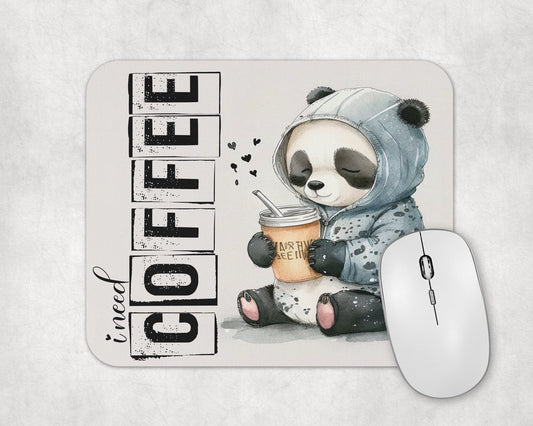 I Need Coffee Mouse Pad / Cute Panda Gaming Laptop Desk Mat / Gift For Coffee Lovers